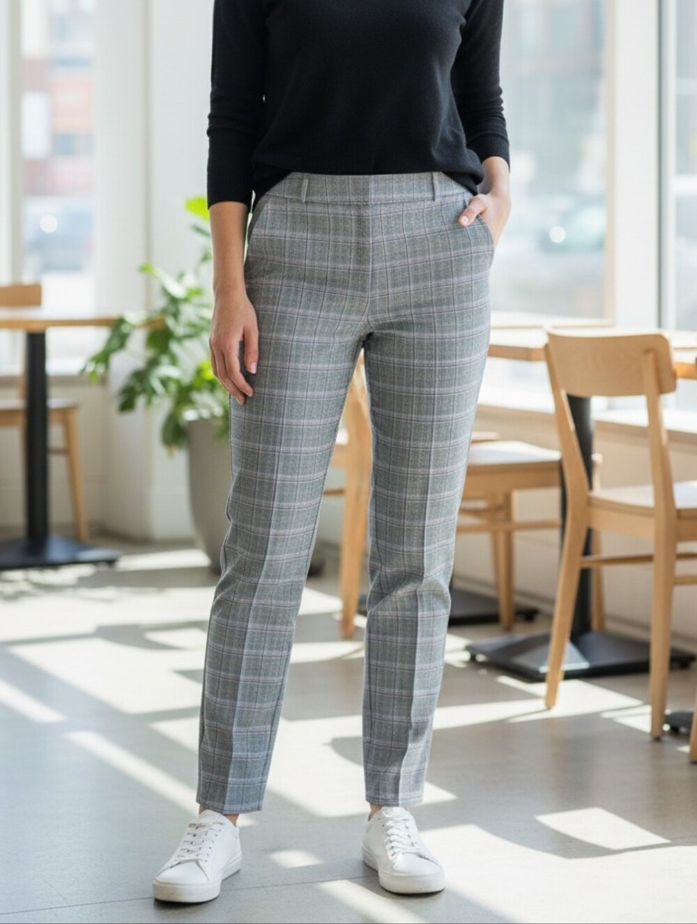 *NWT Reitmans 12 Petite Plaid Pants Grey Straight Leg